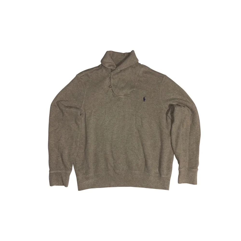 POLO RALPH LAUREN Shawl Collar Pullover Mens L Brown Cotton Button Sweater